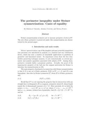 The Perimeter Inequality Under Steiner Symmetrization: Cases of Equality