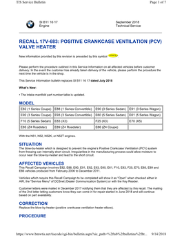 Recall 17V-683: Positive Crankcase Ventilation (Pcv) Valve Heater