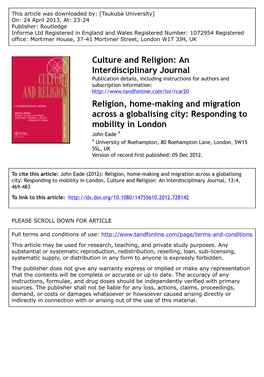 Religion, Home-Making and Migration Across a Globalising City