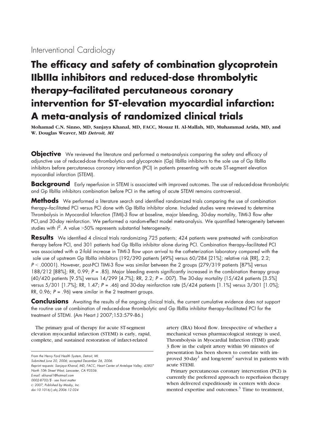 The Efficacy and Safety of Combination Glycoprotein Iibiiia Inhibitors And