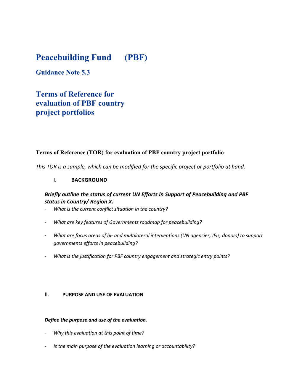 Terms of Reference for Evaluation of PBF Country Project Portfolios