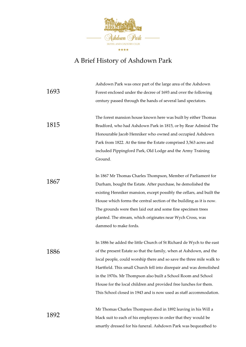 A Brief History of Ashdown Park