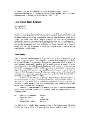 Lenition in Irish English