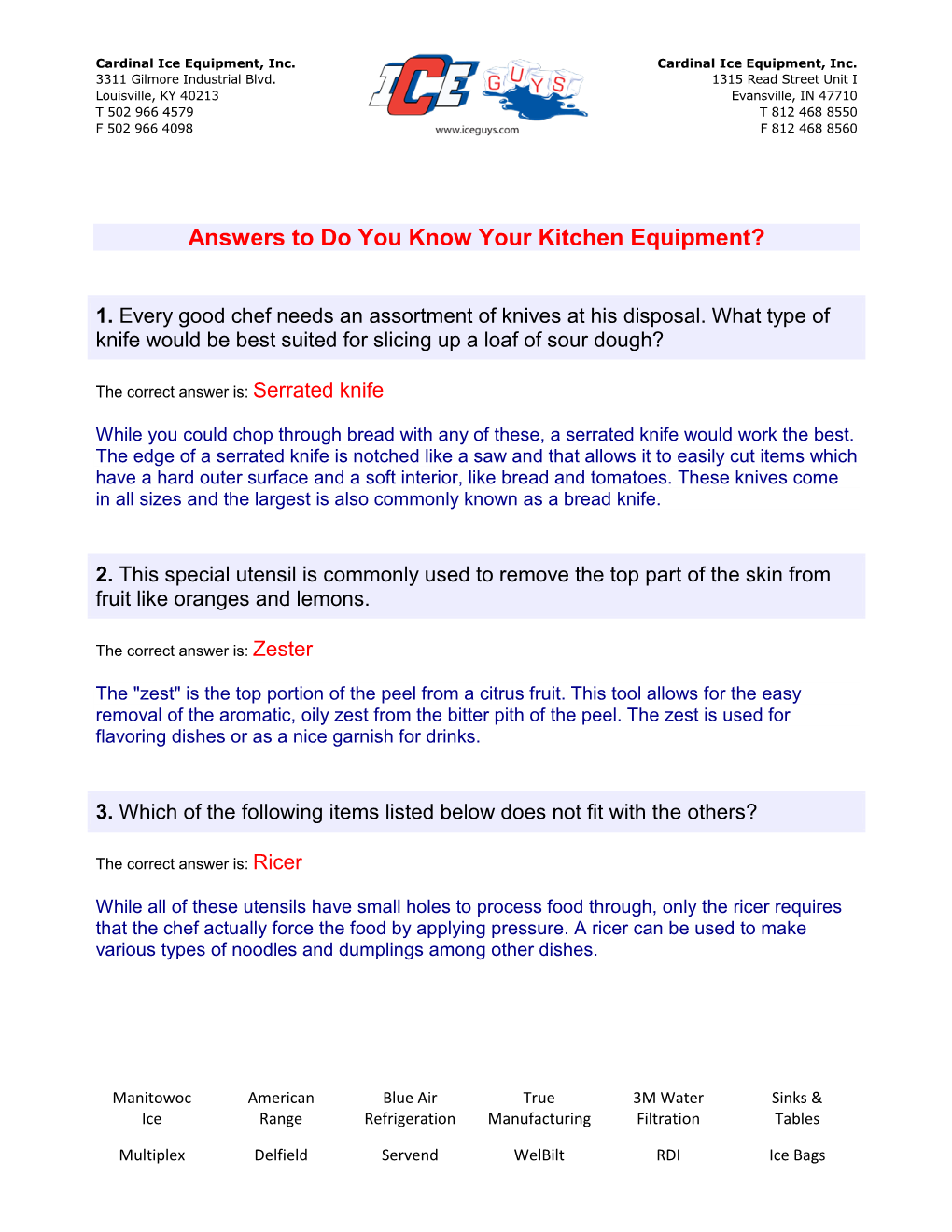 Answers to Do You Know Your Kitchen Equipment?