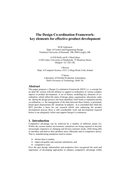 The Design Co-Ordination Framework: Key Elements for Effective Product Development