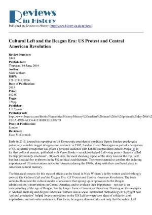 Cultural Left and the Reagan Era: US Protest and Central American Revolution