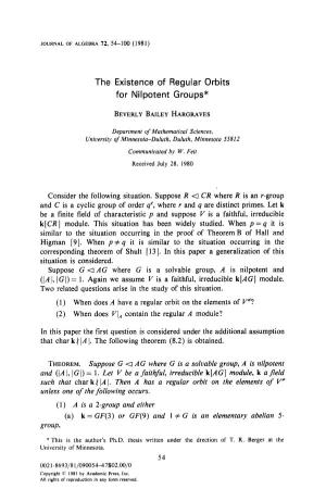 The Existence of Regular Orbits for Nilpotent Groups*
