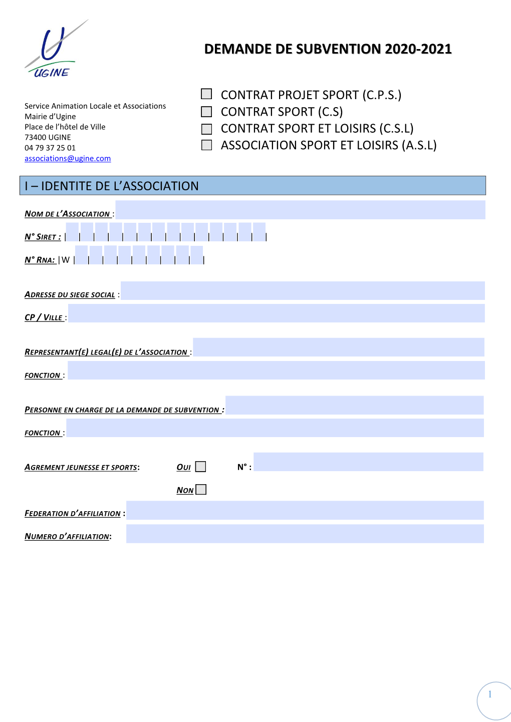 Demande De Subvention 2020-2021