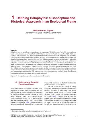 1 Defining Halophytes: a Conceptual and Historical Approach in an Ecological Frame