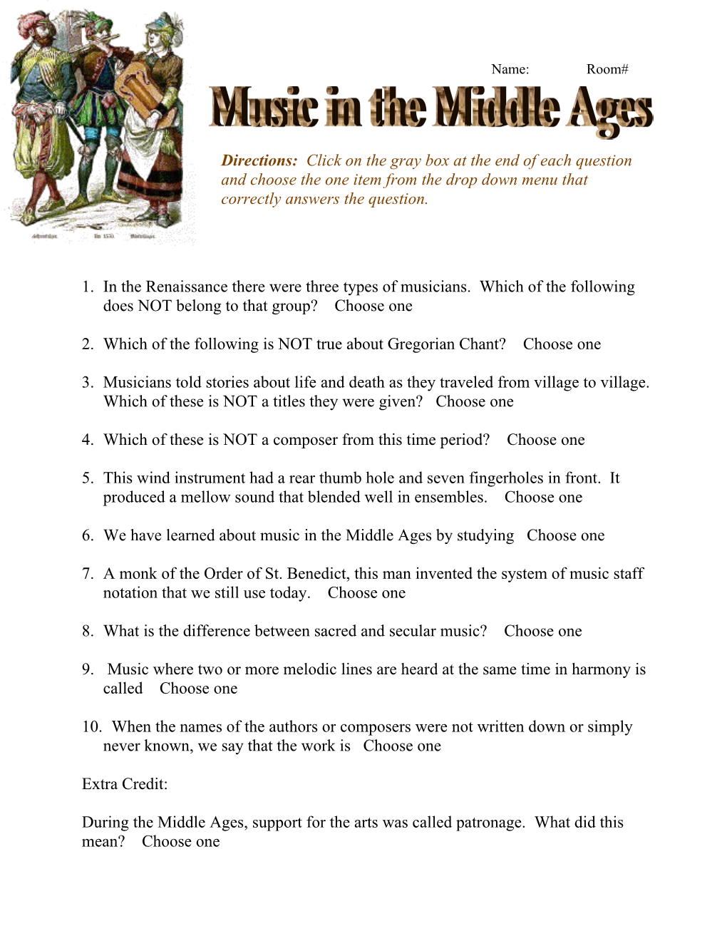 Middle Ages Worksheet