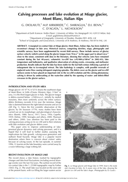 Calving Processes and Lake Evolution at Miage Glacier, Mont Blanc, Italian Alps