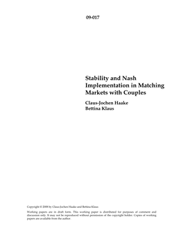 Stability and Nash Implementation in Matching Markets with Couples