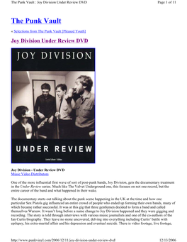 The Punk Vault : Joy Division Under Review DVD Page 1 of 11