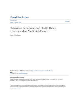 Behavioral Economics and Health Policy: Understanding Medicaid's Failure