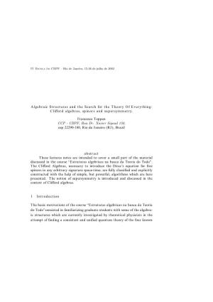 Clifford Algebras, Spinors and Supersymmetry. Francesco Toppan