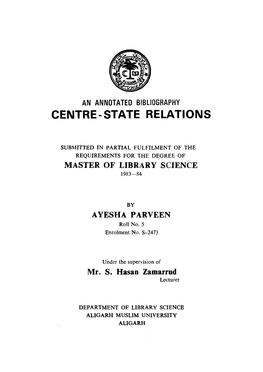 Centre-State Relations