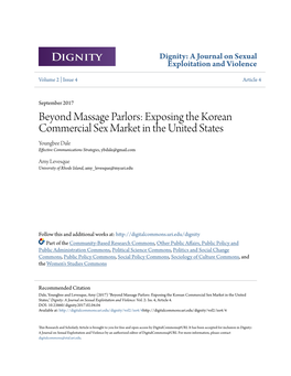Beyond Massage Parlors: Exposing the Korean Commercial Sex Market in the United States Youngbee Dale Effective Communications Strategies, Ybdale@Gmail.Com
