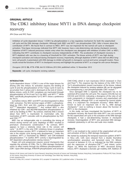 The CDK1 Inhibitory Kinase MYT1 in DNA Damage Checkpoint Recovery