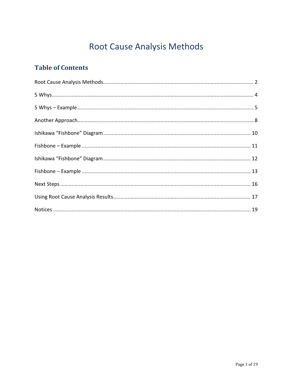 Root Cause Analysis Methods