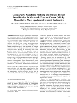 Comparative Secretome Profiling and Mutant Protein Identification in Metastatic Prostate Cancer Cells by Quantitative Mass Spect