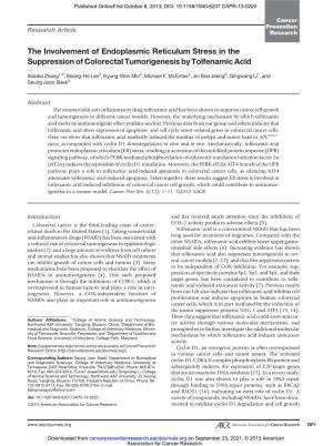 The Involvement of Endoplasmic Reticulum Stress in the Suppression of Colorectal Tumorigenesis by Tolfenamic Acid