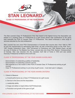 Stan Leonard Class “A” Professional of the Year Award