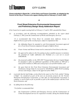 Front Street Extension Environmental Assessment and Preliminary Design Study Addendum Report