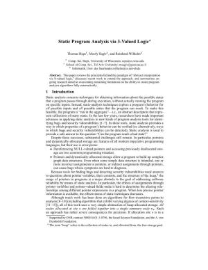 Static Program Analysis Via 3-Valued Logic