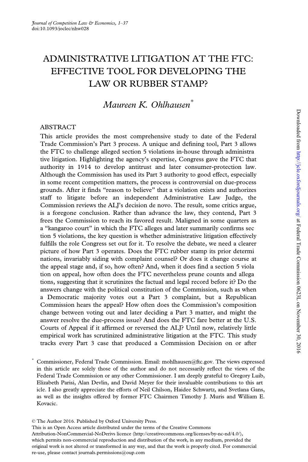 Administrative Litigation at the Ftc: Effective Tool for Developing the Law Or Rubber Stamp?