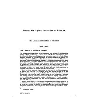 Forum: the Algiers Declaration on Palestine the Creation of the State