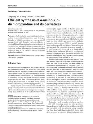 Efficient Synthesis of 4-Amino-2,6- Dichloropyridine and Its Derivatives