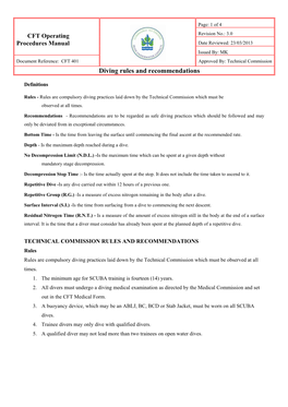 CFT401 Diving Rules and Recommendations V3.0