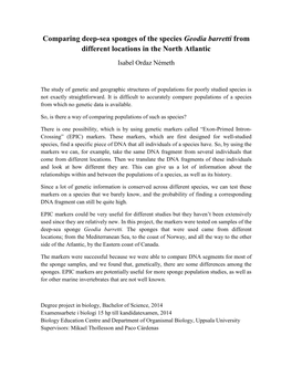 Comparing Deep-Sea Sponges of the Species Geodia Barretti from Different Locations in the North Atlantic