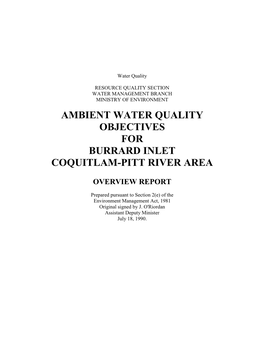 Ambient Water Quality Objectives for Burrard Inlet Coquitlam-Pitt River Area