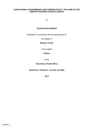 Sub-National Governments and Foreign Policy: the Case of the Limpopo Province in South Africa