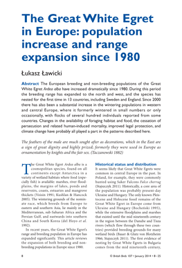 The Great White Egret in Europe: Population Increase and Range Expansion Since 1980 Łukasz Ławicki