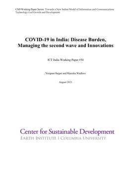 COVID-19 in India: Disease Burden, Managing the Second Wave and Innovations