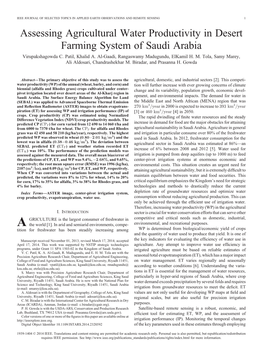 Assessing Agricultural Water Productivity in Desert Farming System of Saudi Arabia Virupakshagowda C