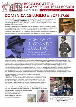 Domenica 15 Luglio 2018 Ore 17.00