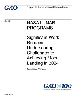 GAO-21-330, Accessible Version NASA LUNAR PROGRAMS