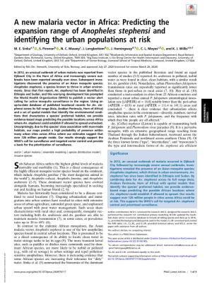 A New Malaria Vector in Africa: Predicting the Expansion Range of Anopheles Stephensi and Identifying the Urban Populations at Risk