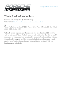 Tilman Brodbeck Remembers