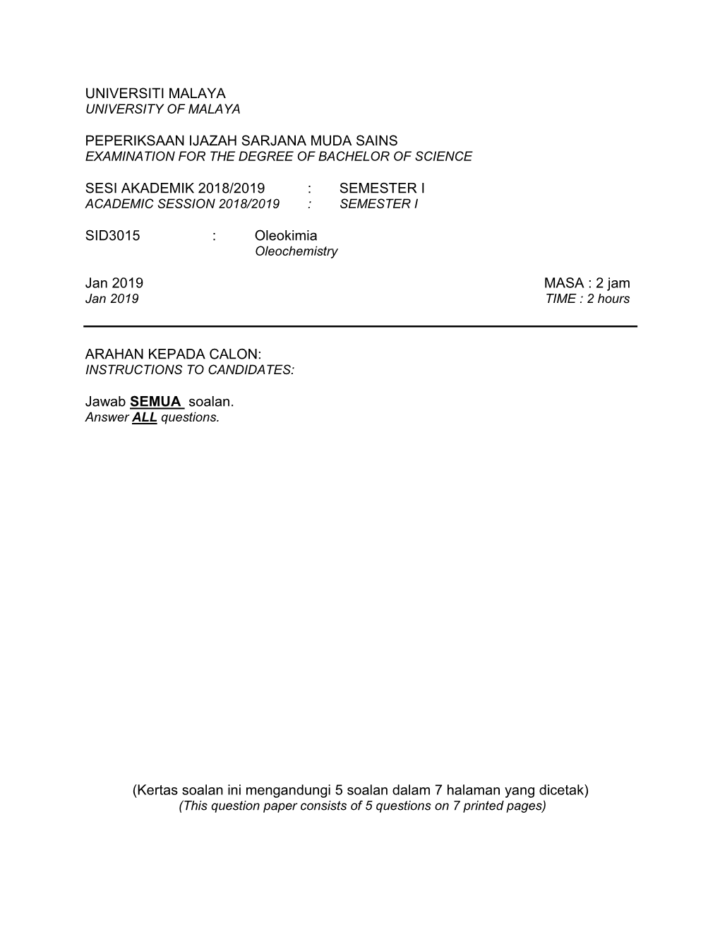 SID3015 : Oleokimia Oleochemistry