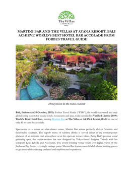 Martini Bar and the Villas at AYANA Resort, BALI Achieve World's Best