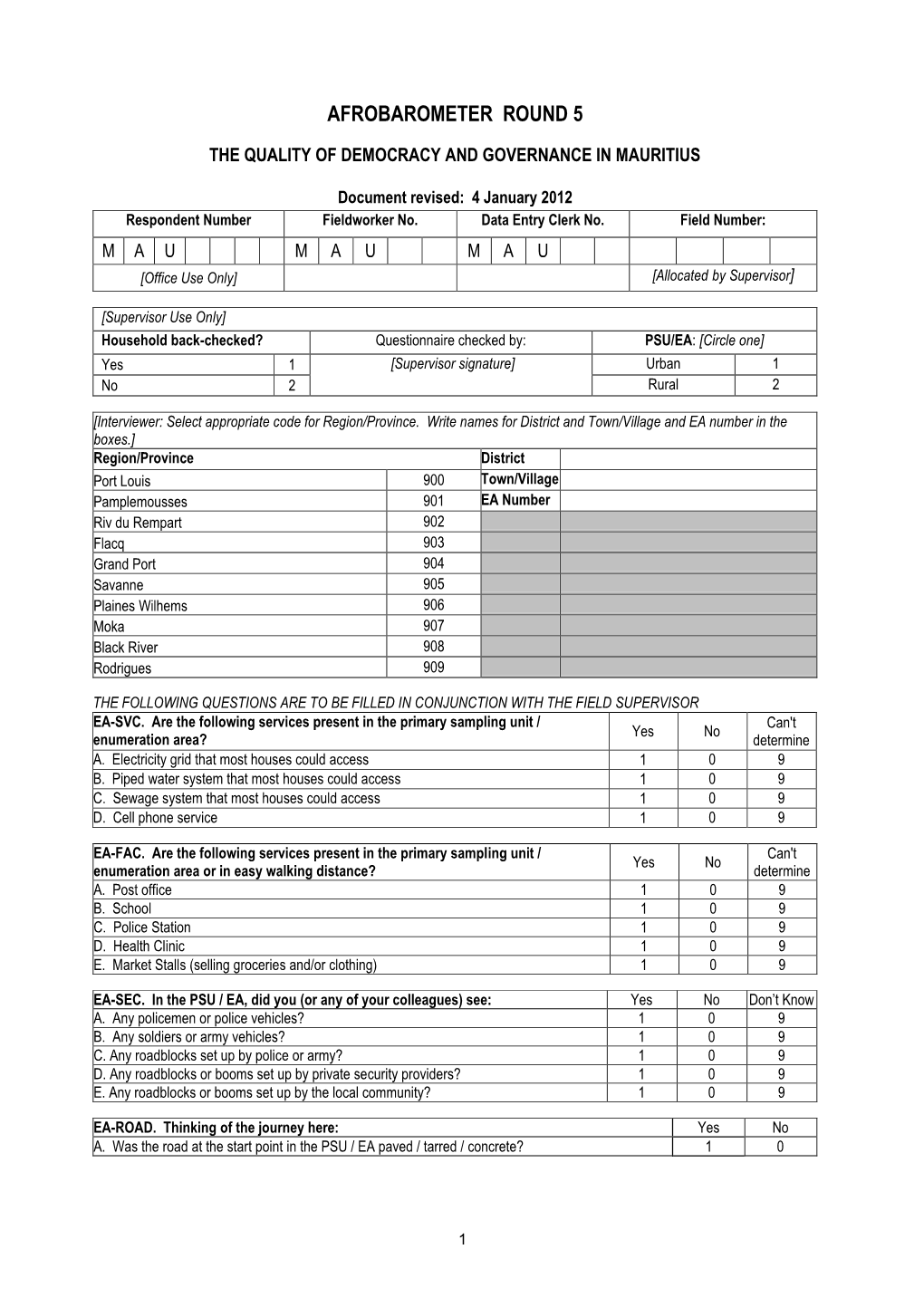 Mauritius Round 5 Questionnaire