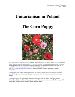 Unitarianism in Poland the Corn Poppy