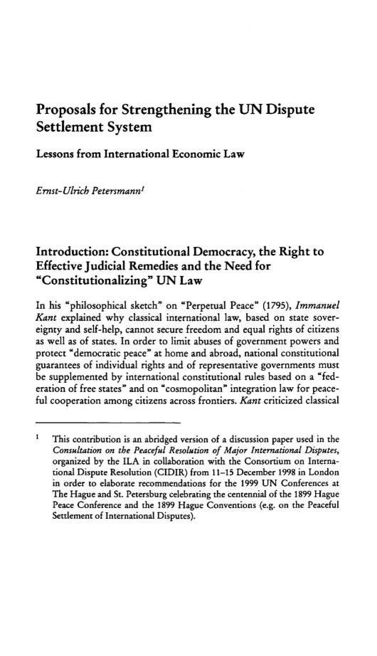 Proposals for Strengthening the UN Dispute Settlement System