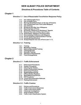 NEW ALBANY POLICE DEPARTMENT Directives & Procedures Table of Contents