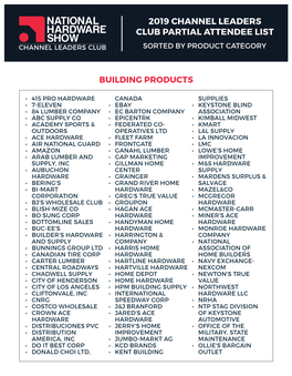 2019 Channel Leaders Club Partial Attendee List Sorted by Product Category
