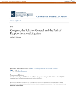 Congress, the Solicitor General, and the Path of Reapportionment Litigation Michael E